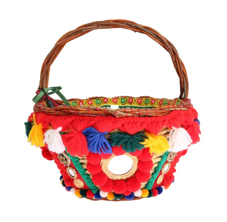 Bolso con pompones de cristal de paja AGNESE multicolor