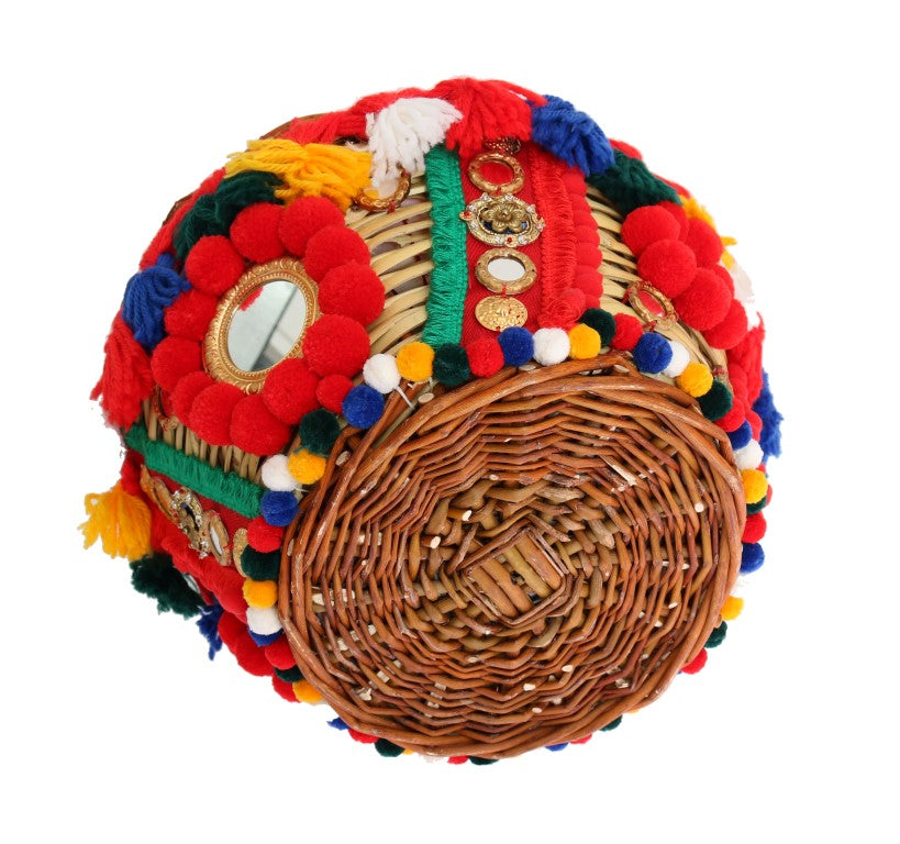 Bolso con pompones de cristal de paja AGNESE multicolor