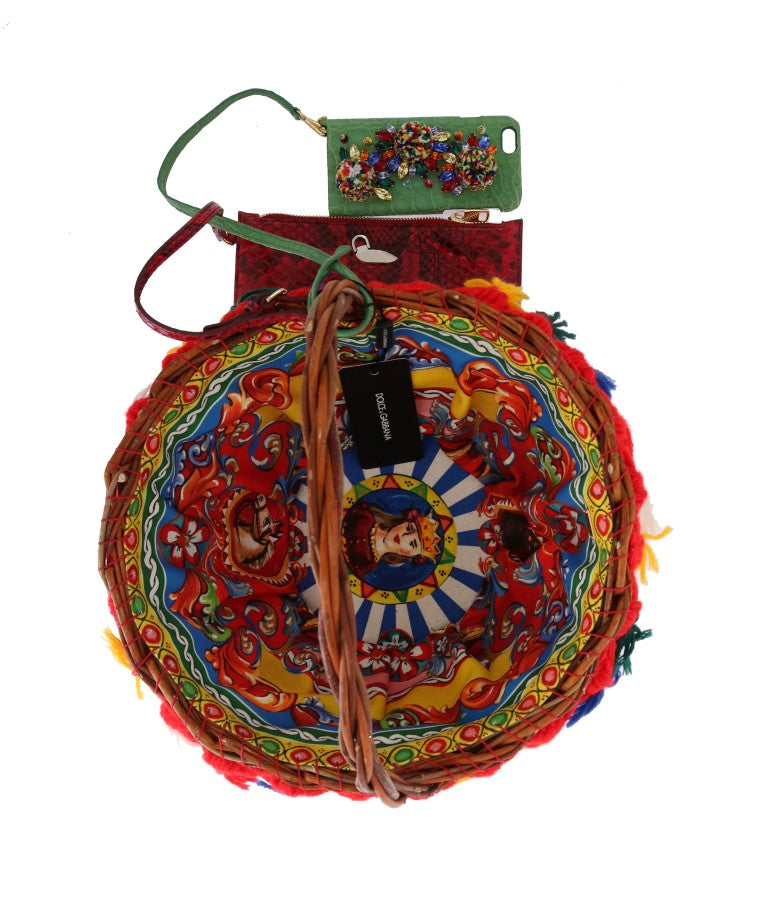 Bolso con pompones de cristal de paja AGNESE multicolor