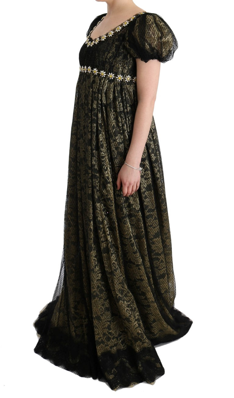 Vestido recto de encaje con cristales amarillo negro