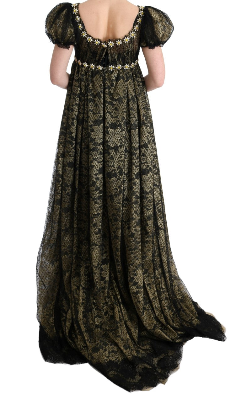 Vestido recto de encaje con cristales amarillo negro