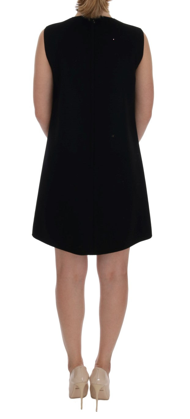 Dolce & Gabbana Schwarzes Woll-Kristall-Prinzessinnenkleid