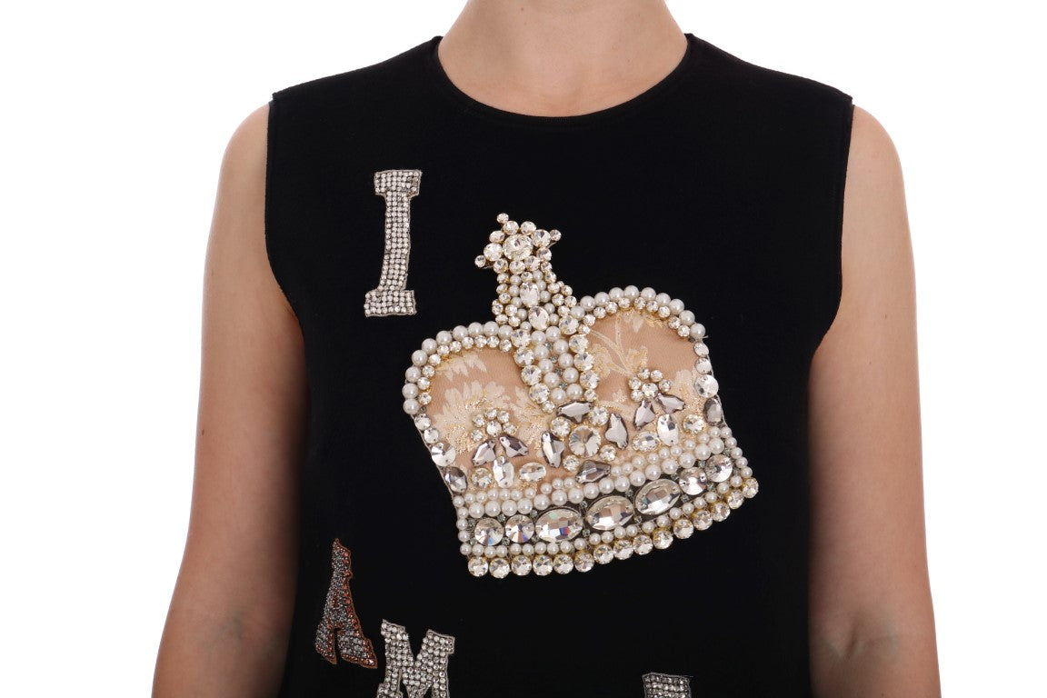Dolce & Gabbana Schwarzes Woll-Kristall-Prinzessinnenkleid