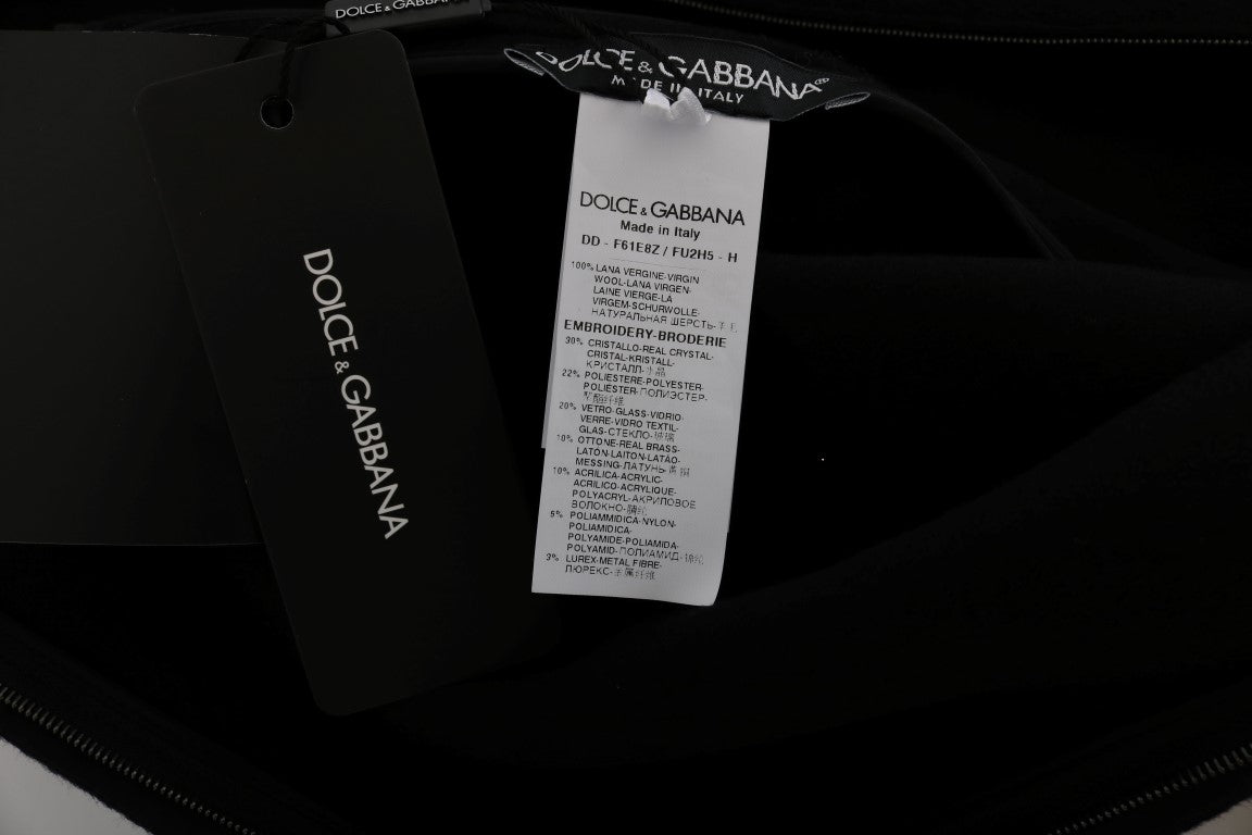 Dolce & Gabbana Schwarzes Woll-Kristall-Prinzessinnenkleid