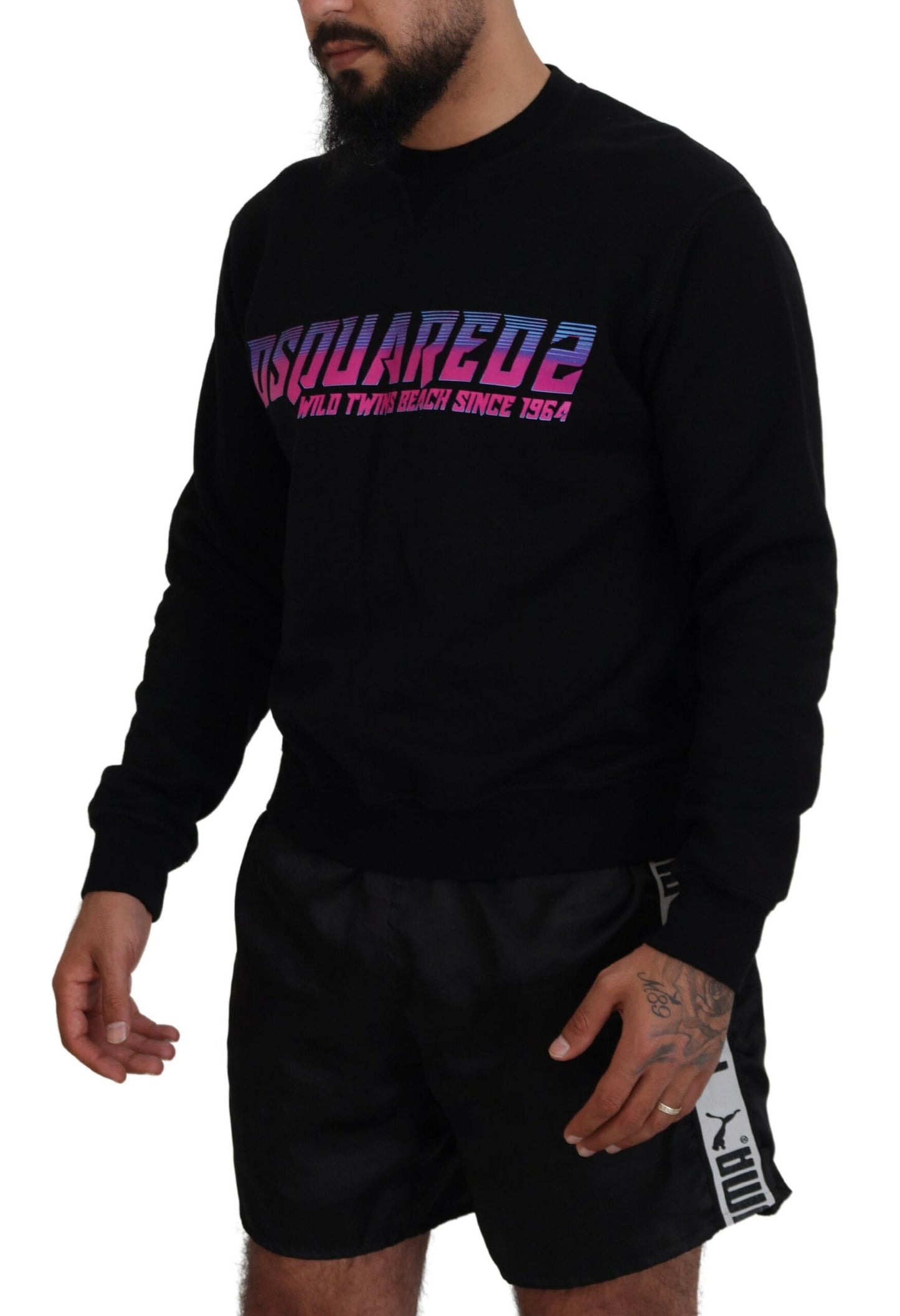 Dsquared² Schwarzer Pullover mit Logo-Print für Herren mit langen Ärmeln