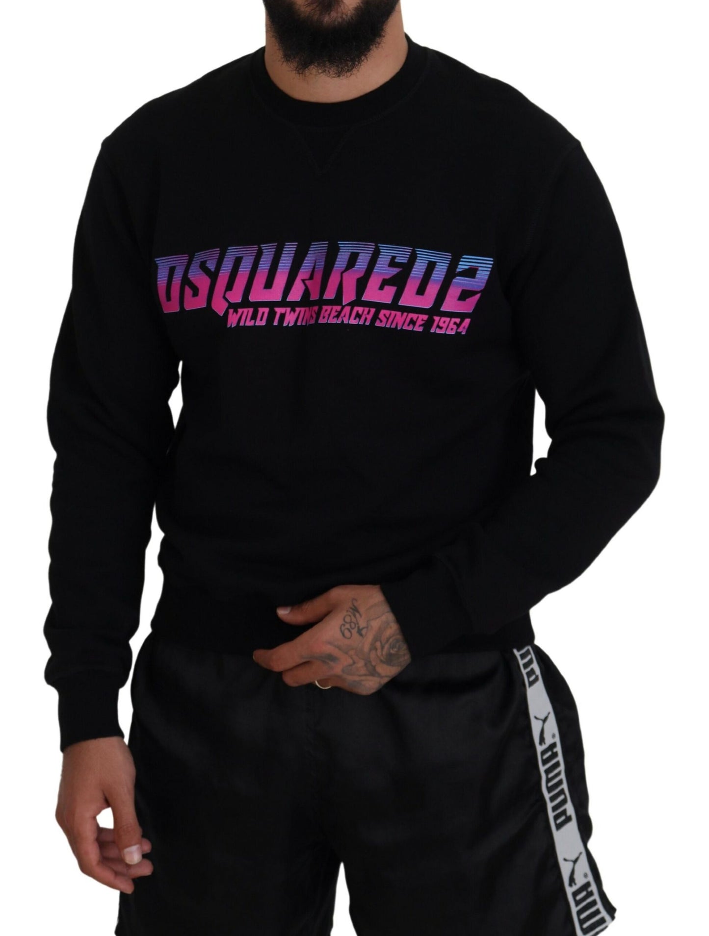 Dsquared² Schwarzer Pullover mit Logo-Print für Herren mit langen Ärmeln