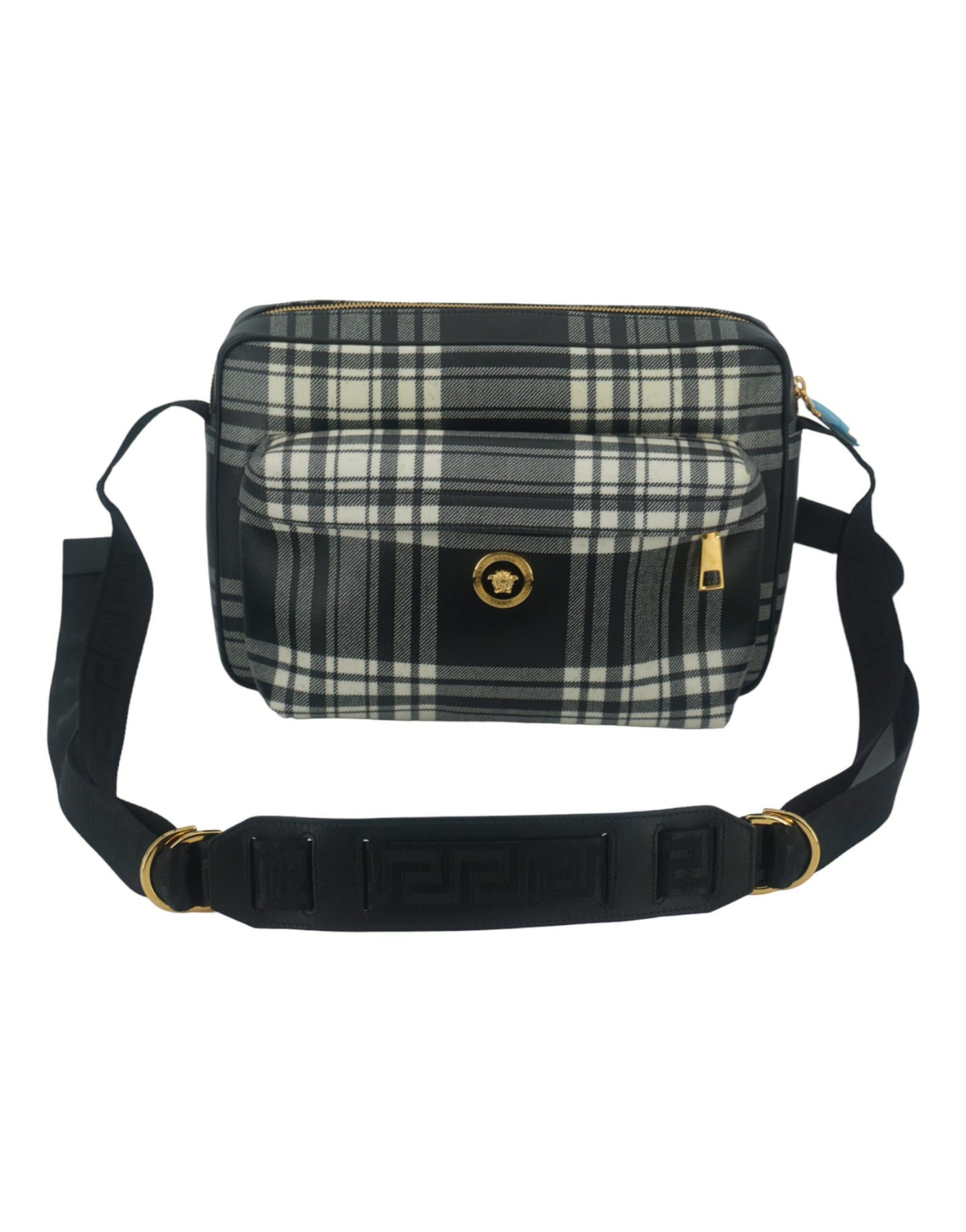 Bolso bandolera de tela y piel gris