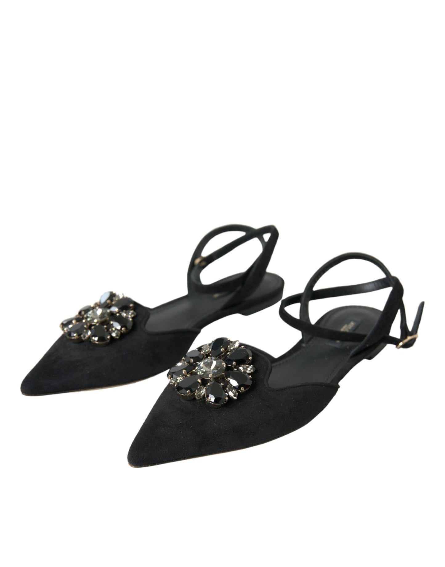 Dolce & Gabbana – Slingback-Sandalen aus schwarzem Leder mit Kristallen