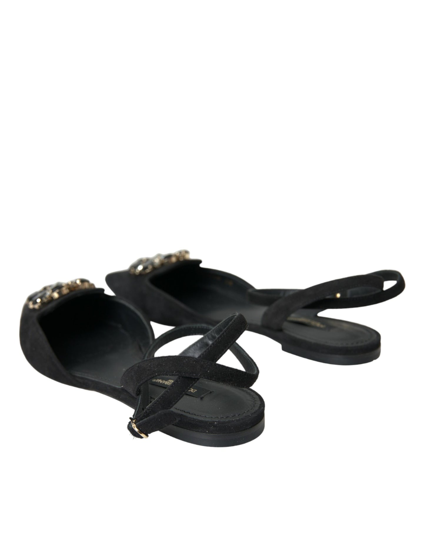 Dolce & Gabbana – Slingback-Sandalen aus schwarzem Leder mit Kristallen