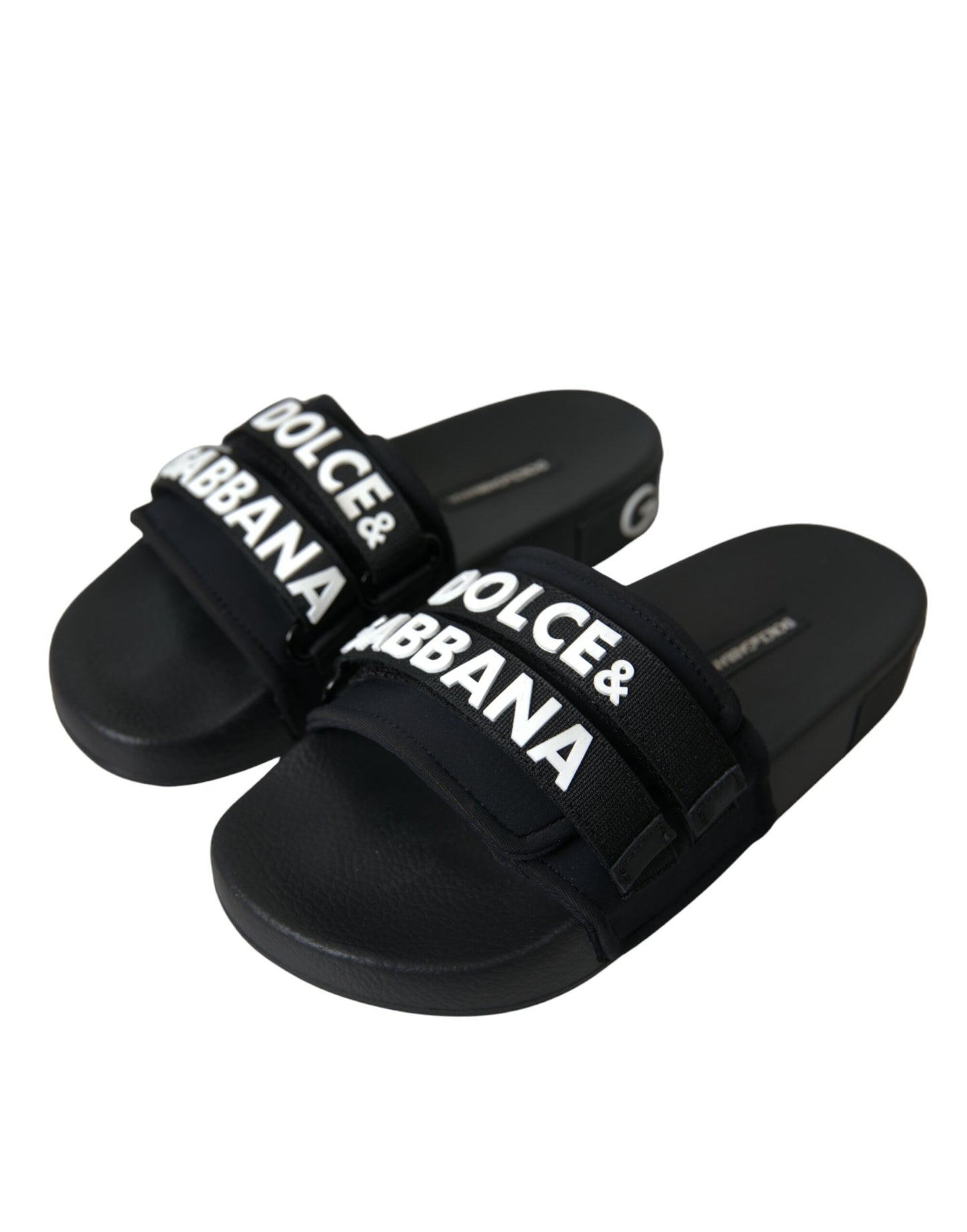 Dolce & Gabbana Schwarze Neopren-Slides Flats Strandschuhe