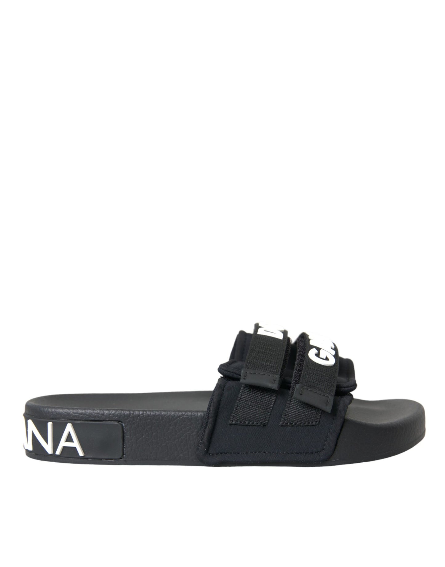 Dolce & Gabbana Schwarze Neopren-Slides Flats Strandschuhe