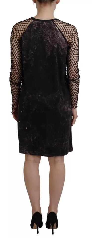 Dsquared² Schwarzes Etuikleid aus Baumwolle mit langen Ärmeln und Batikmuster