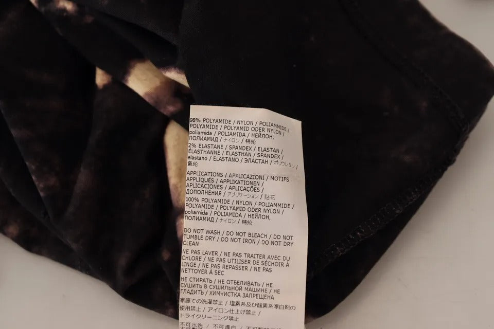 Dsquared² Schwarzes Etuikleid aus Baumwolle mit langen Ärmeln und Batikmuster