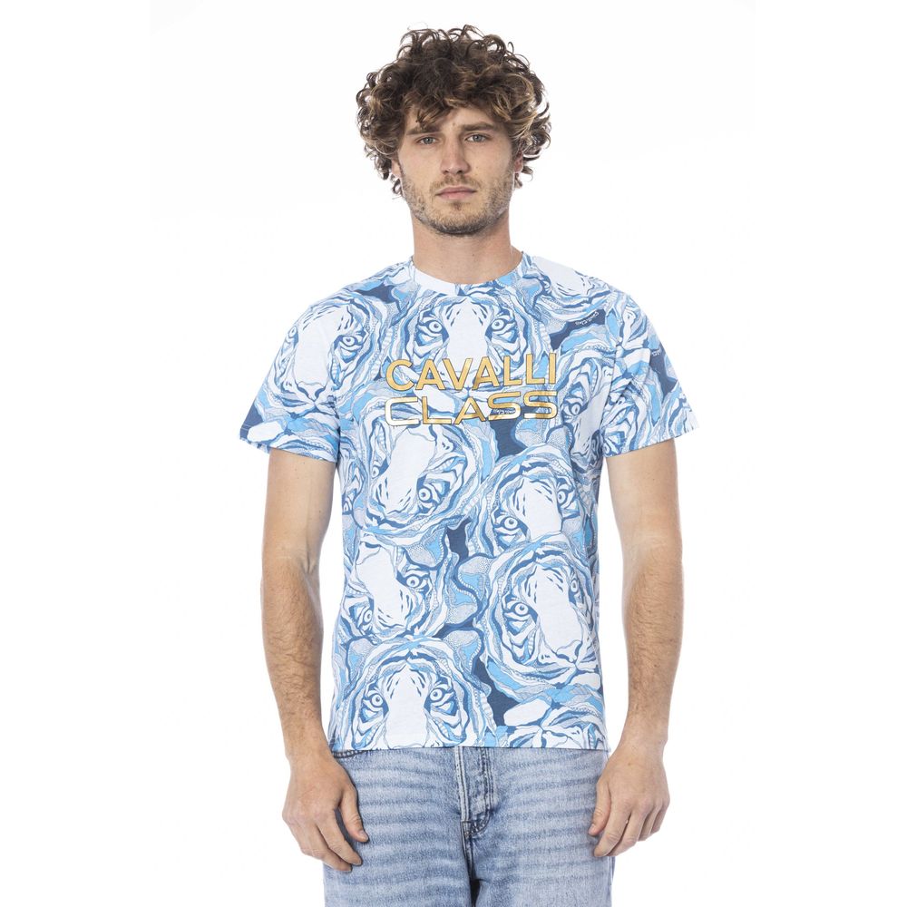 T-shirt pour homme en coton bleu clair Cavalli Class