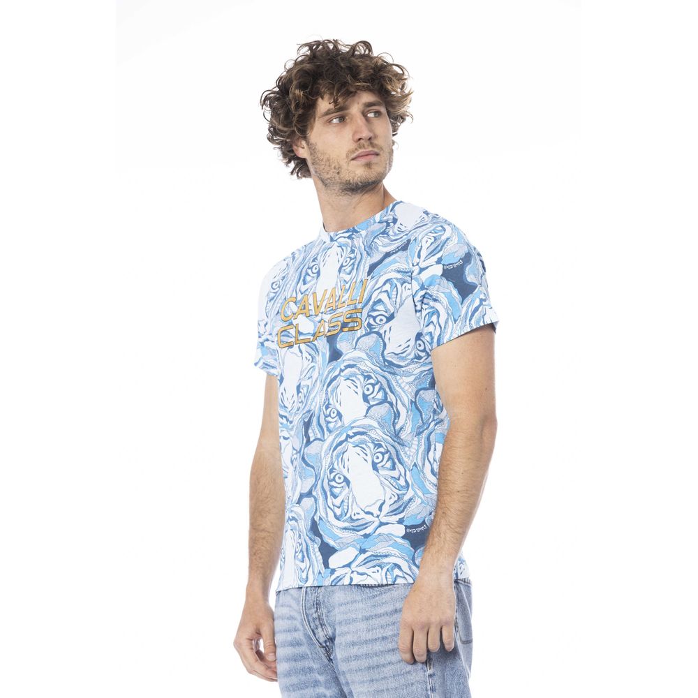 T-shirt pour homme en coton bleu clair Cavalli Class