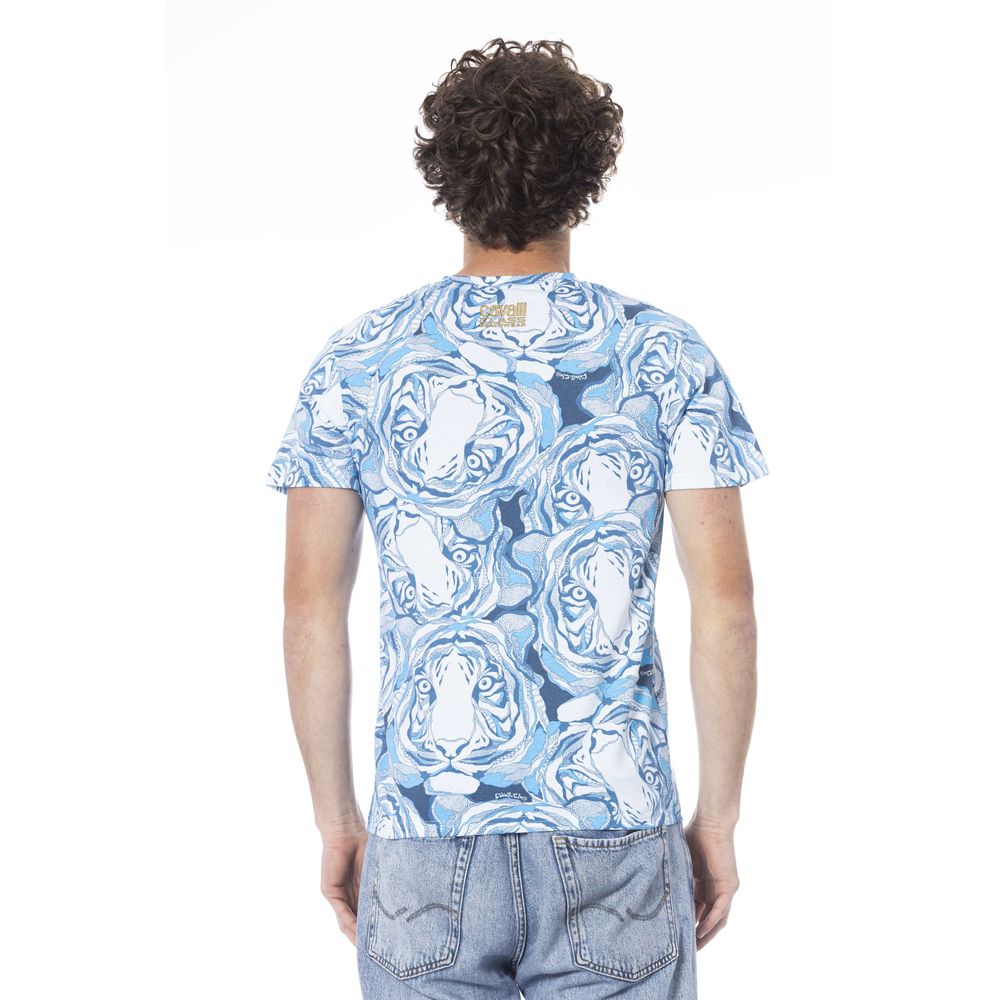 T-shirt pour homme en coton bleu clair Cavalli Class