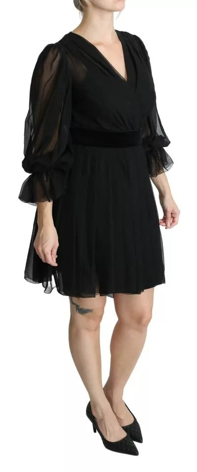 Dolce & Gabbana – Schwarzes, plissiertes Minikleid aus Seidenmischung