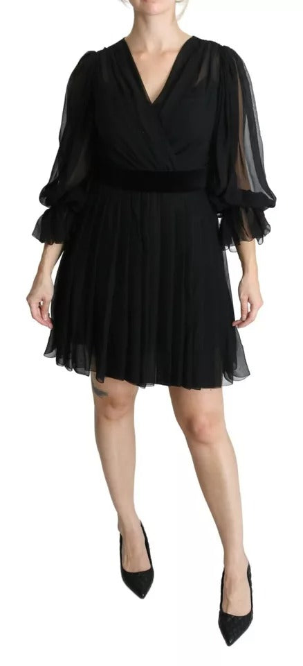 Dolce & Gabbana – Schwarzes, plissiertes Minikleid aus Seidenmischung