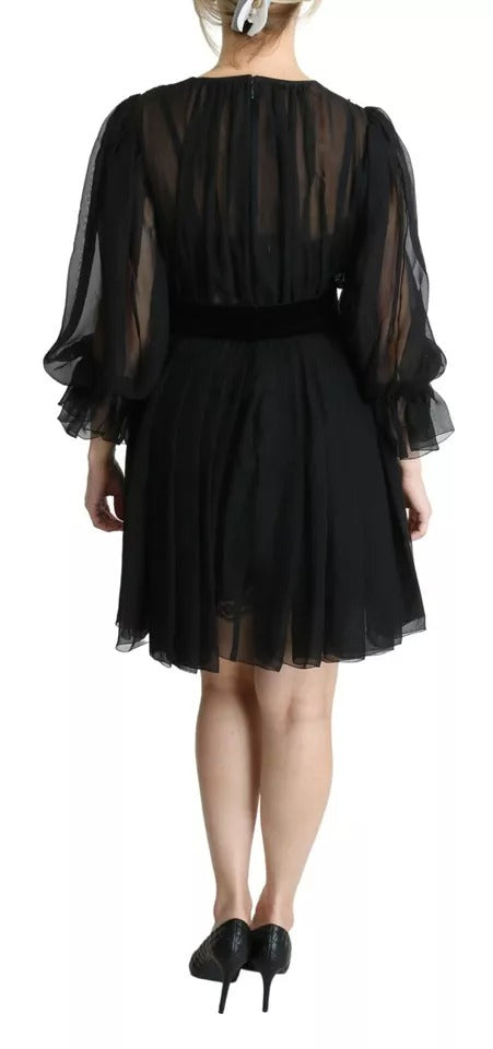 Dolce & Gabbana – Schwarzes, plissiertes Minikleid aus Seidenmischung