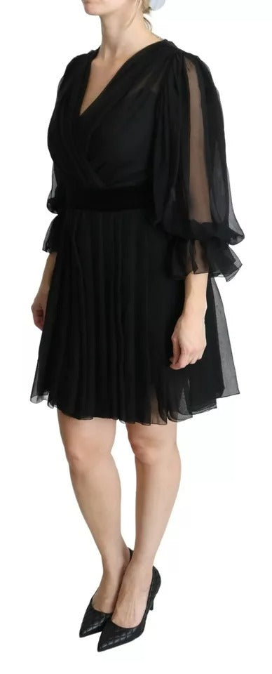 Dolce & Gabbana – Schwarzes, plissiertes Minikleid aus Seidenmischung
