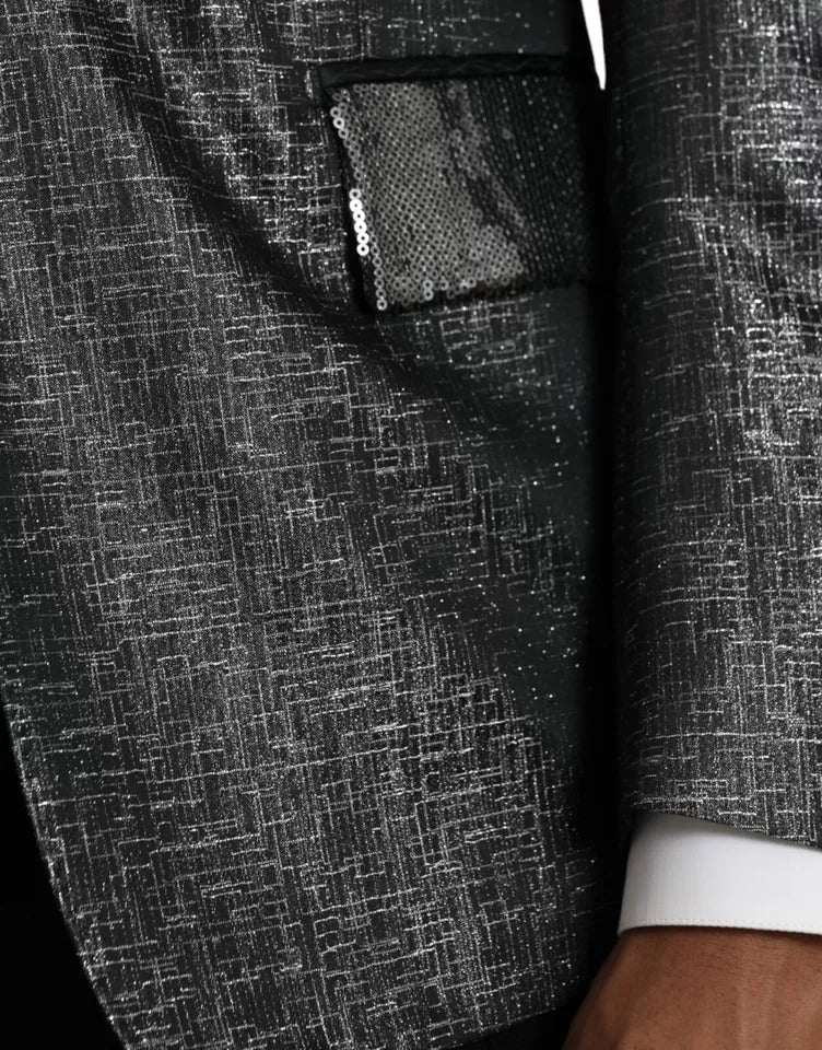 Dolce & Gabbana – Einreihiger Blazer aus schwarzer und silberner Seide