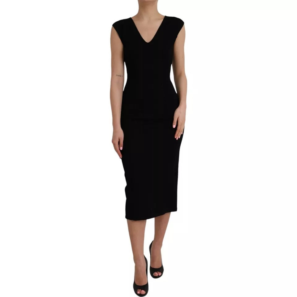 Dolce & Gabbana – Schwarzes, ärmelloses, figurbetontes Midikleid aus Viskose