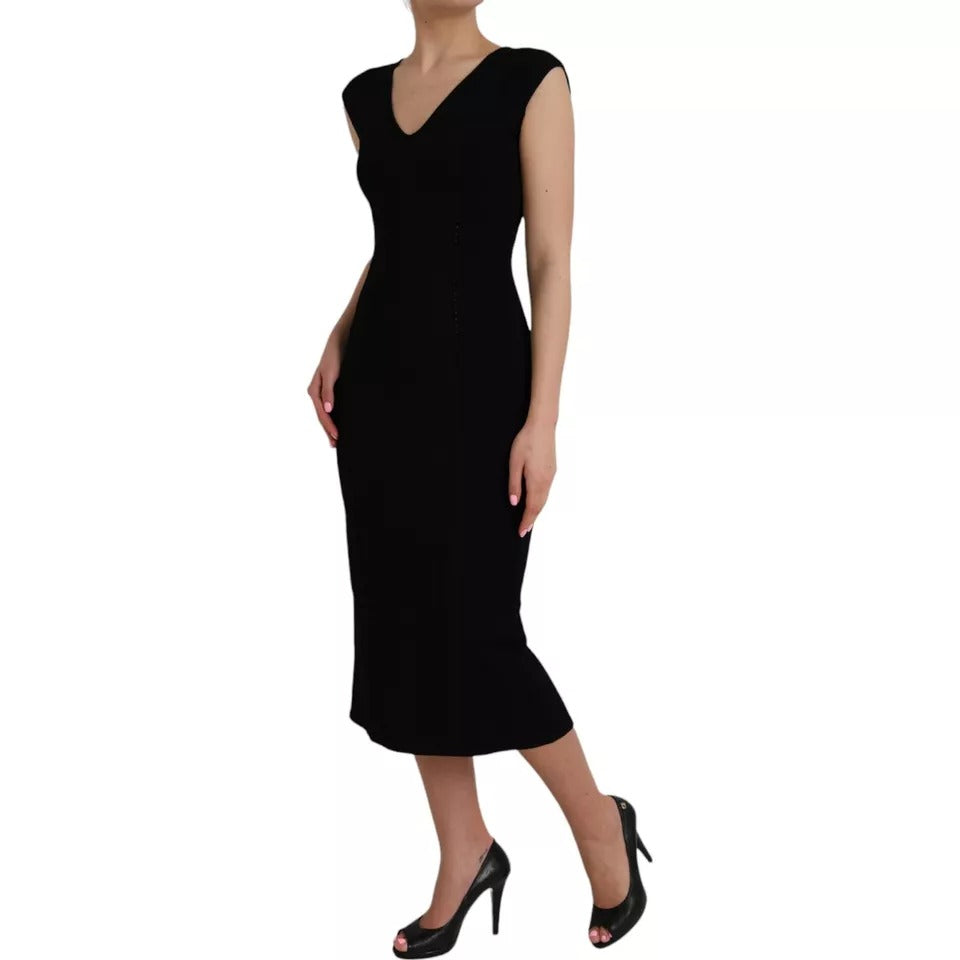 Dolce & Gabbana – Schwarzes, ärmelloses, figurbetontes Midikleid aus Viskose
