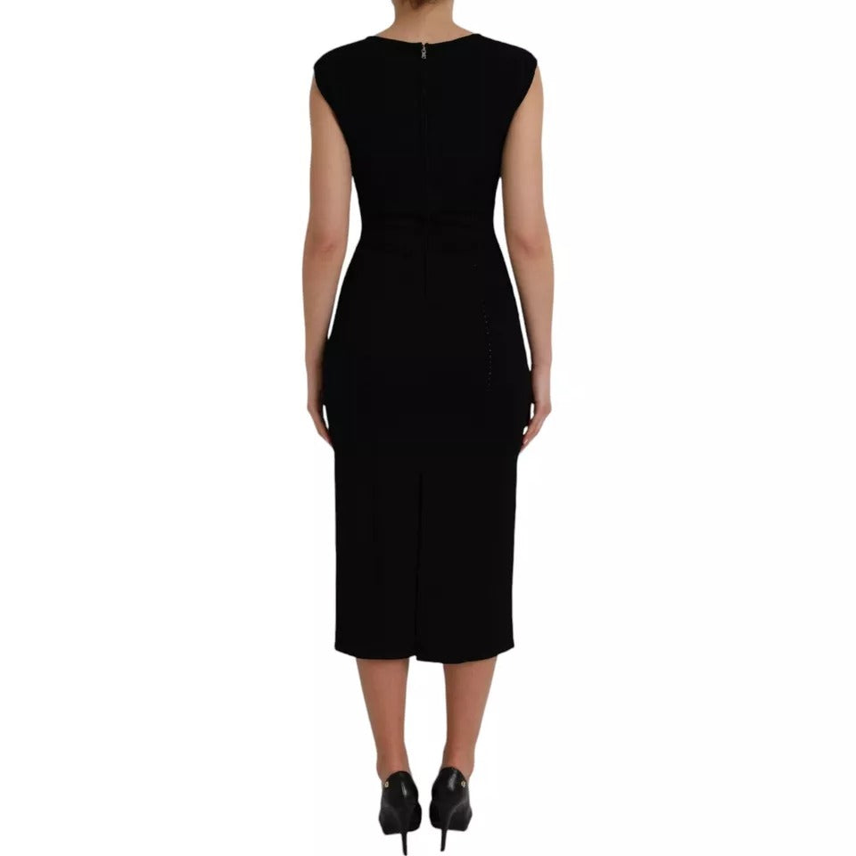 Dolce & Gabbana – Schwarzes, ärmelloses, figurbetontes Midikleid aus Viskose
