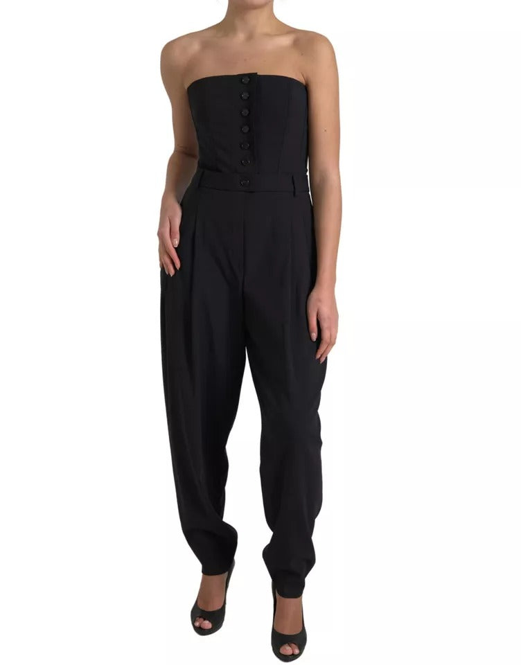 Dolce & Gabbana – Trägerloses Jumpsuit-Kleid aus schwarzer Wollstretch