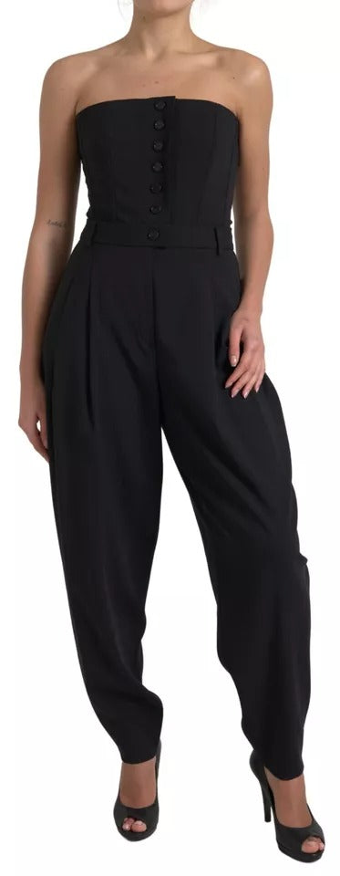 Dolce & Gabbana – Trägerloses Jumpsuit-Kleid aus schwarzer Wollstretch