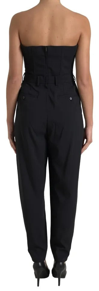 Dolce & Gabbana – Trägerloses Jumpsuit-Kleid aus schwarzer Wollstretch