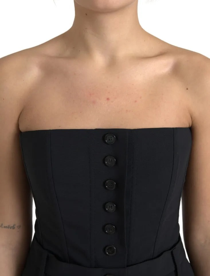 Dolce & Gabbana – Trägerloses Jumpsuit-Kleid aus schwarzer Wollstretch