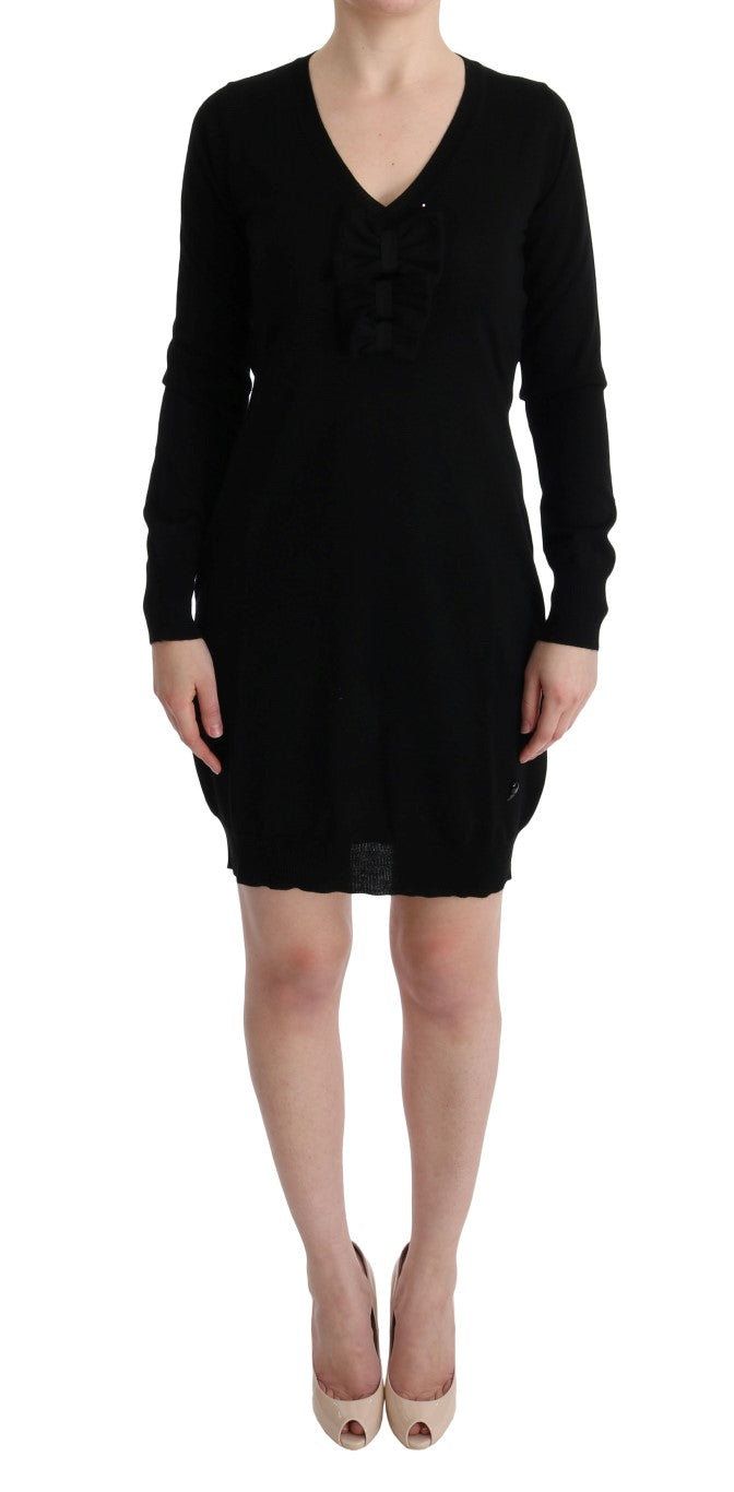 Vestido recto de manga larga de lana negro