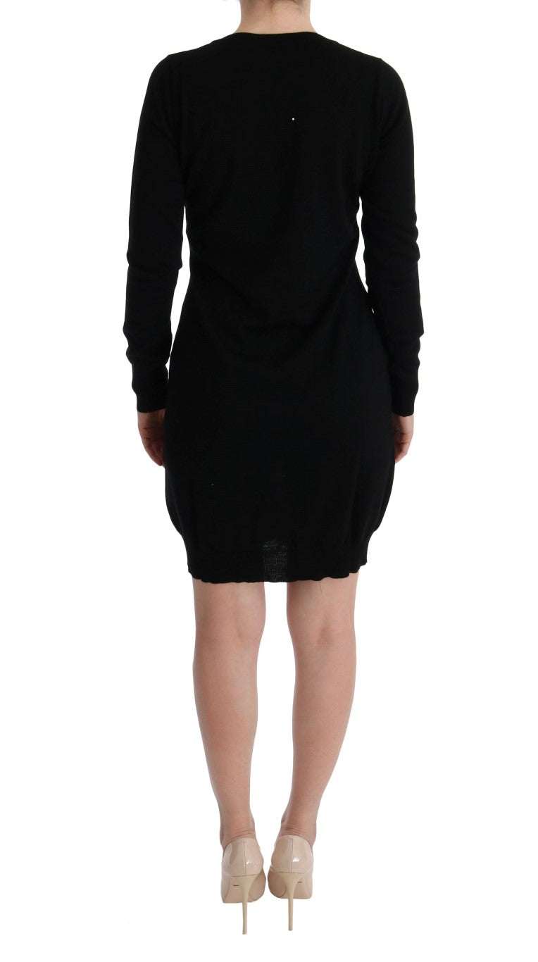 Vestido recto de manga larga de lana negro