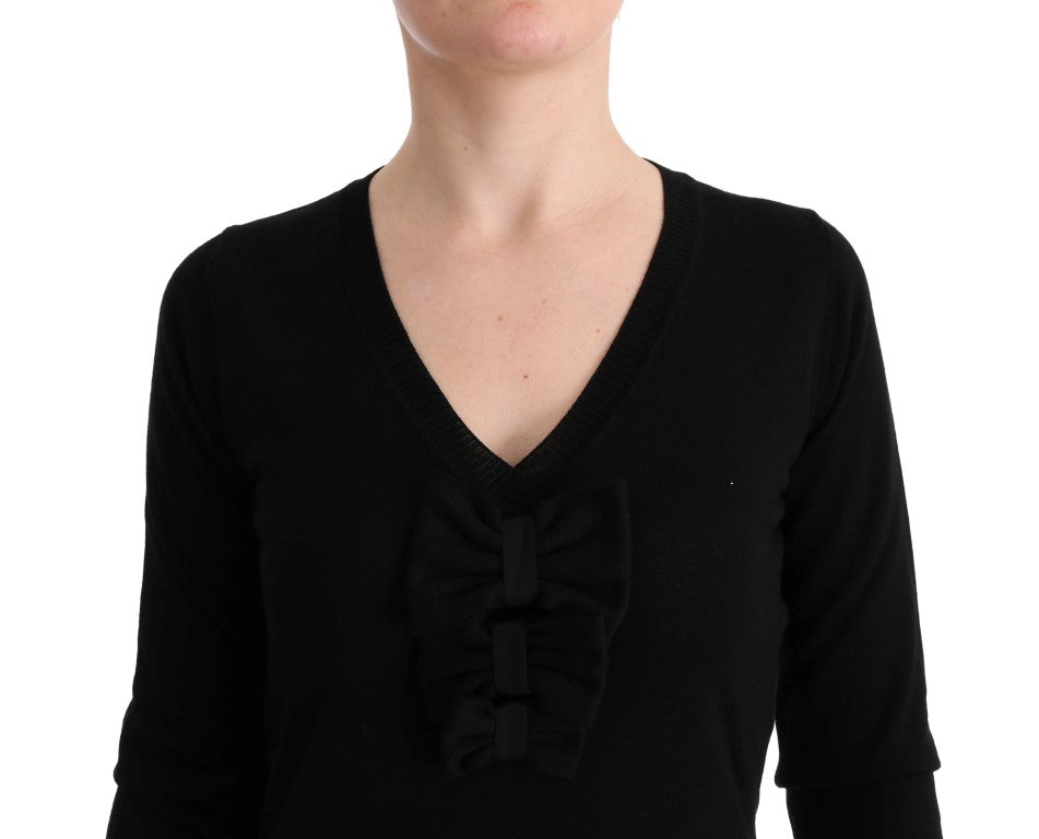 Vestido recto de manga larga de lana negro