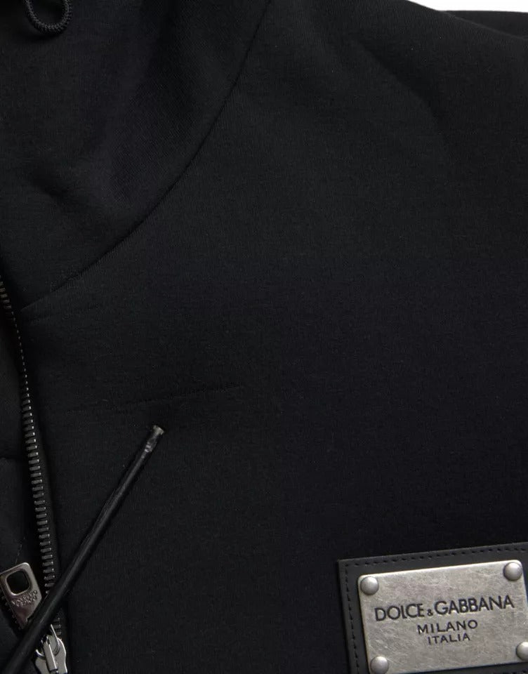 Dolce & Gabbana – Schwarze Bomberjacke aus Baumwolle mit Kapuze und Logo