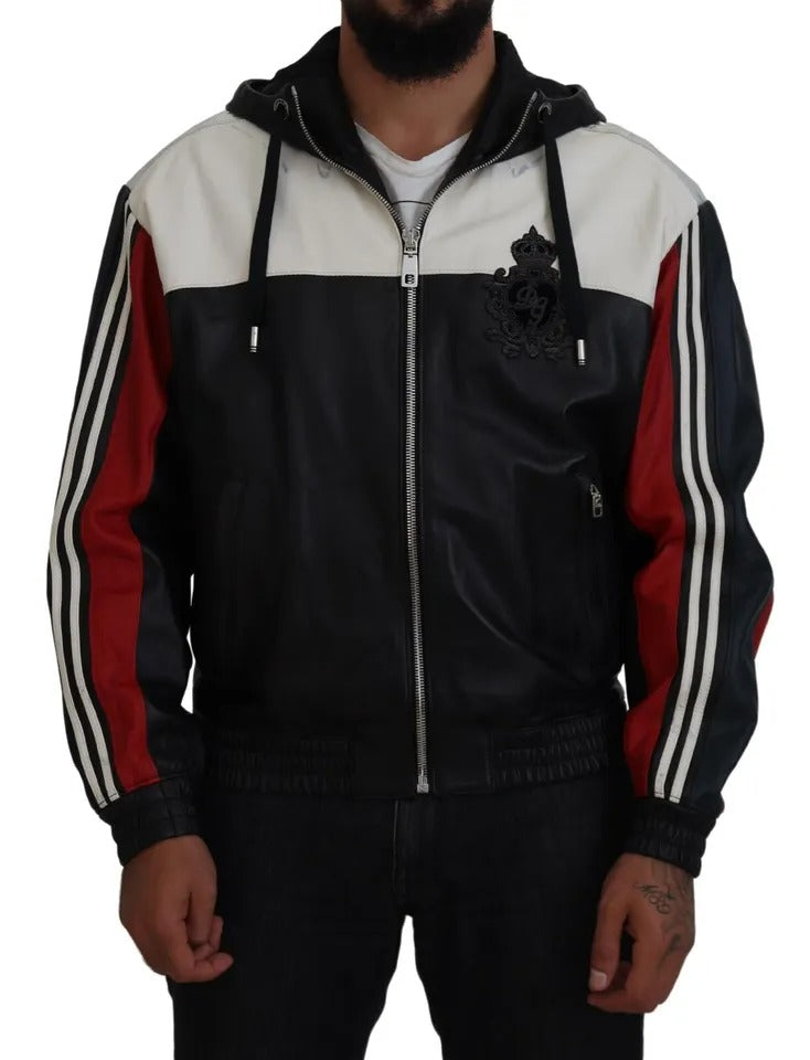 Dolce & Gabbana – Blouson-Manteljacke aus schwarzem Leder mit Kapuze