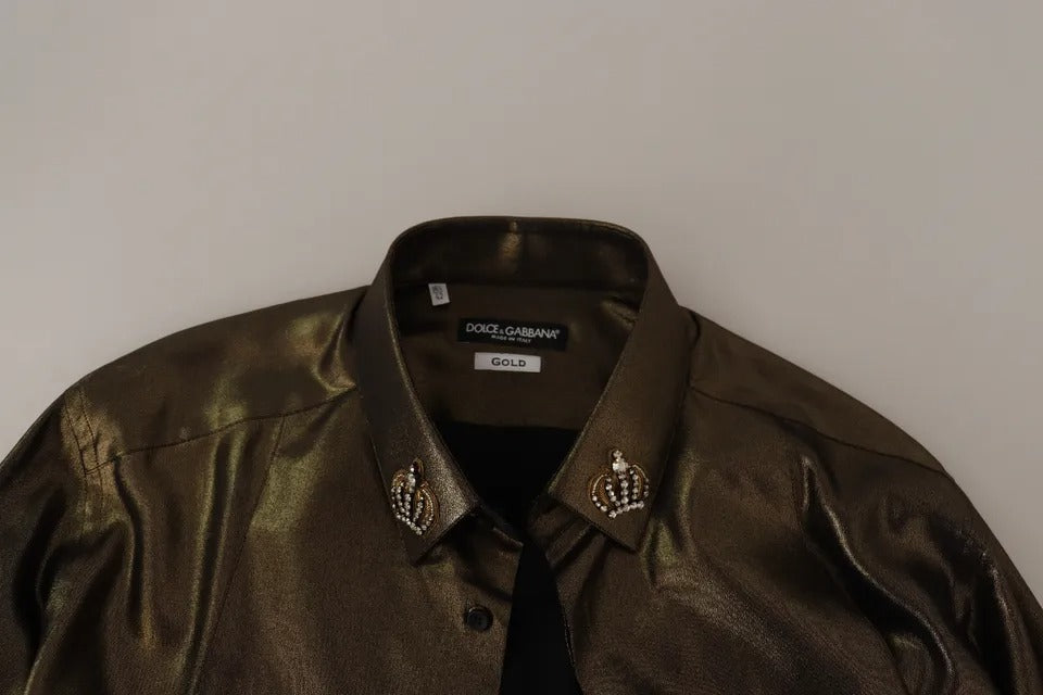 Dolce & Gabbana – Seidenoberteil mit DG-Stickerei in Metallic-Gold