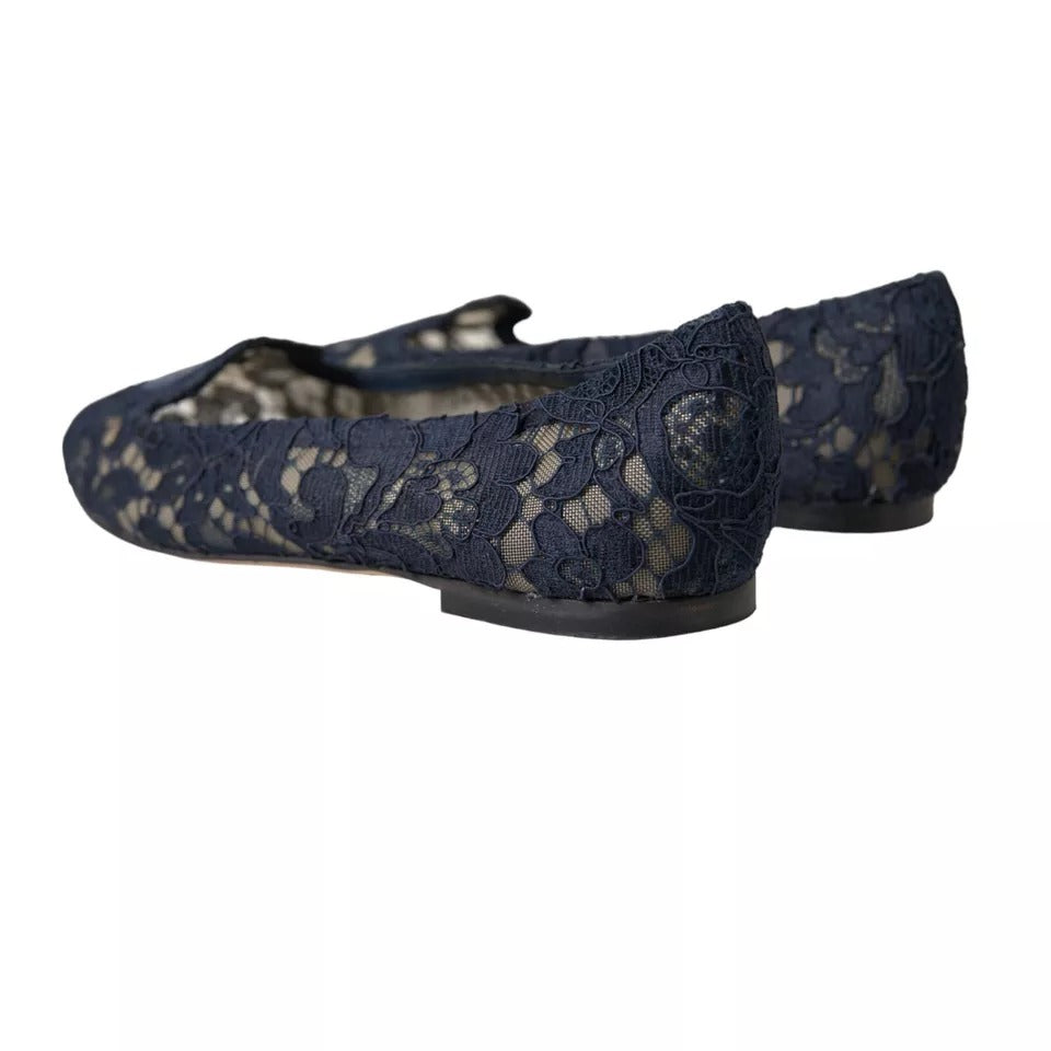 Dolce & Gabbana – Taormina – Flache Slipper aus Spitze in Dunkelblau