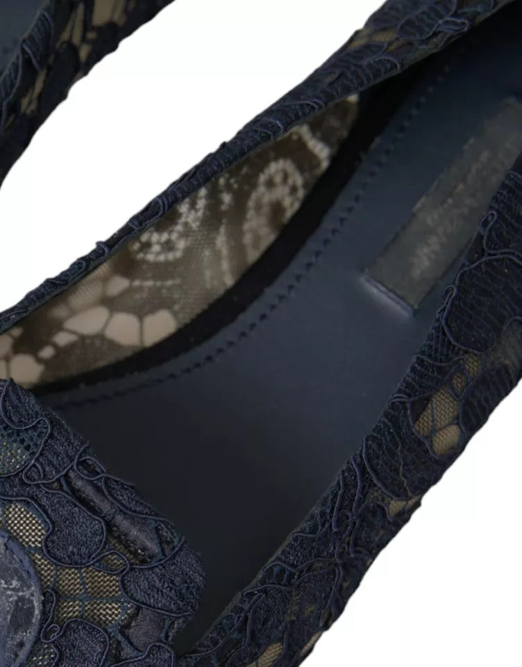 Dolce & Gabbana – Taormina – Flache Slipper aus Spitze in Dunkelblau