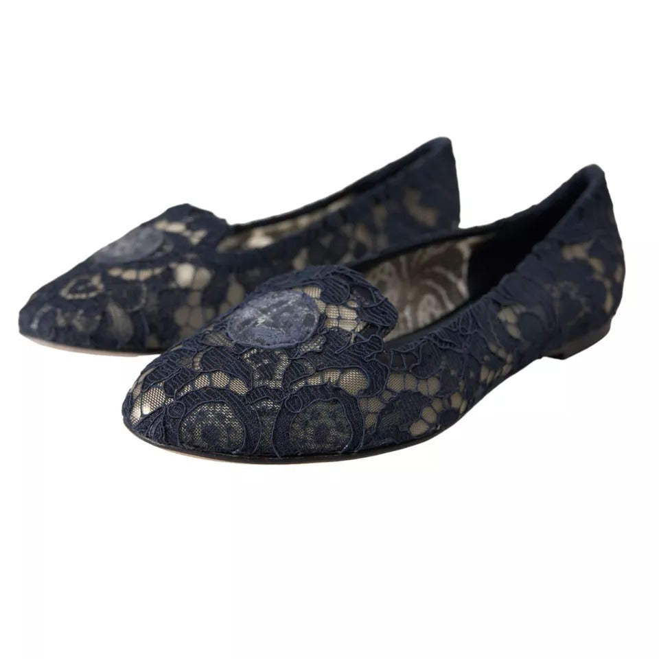 Dolce & Gabbana – Taormina – Flache Slipper aus Spitze in Dunkelblau