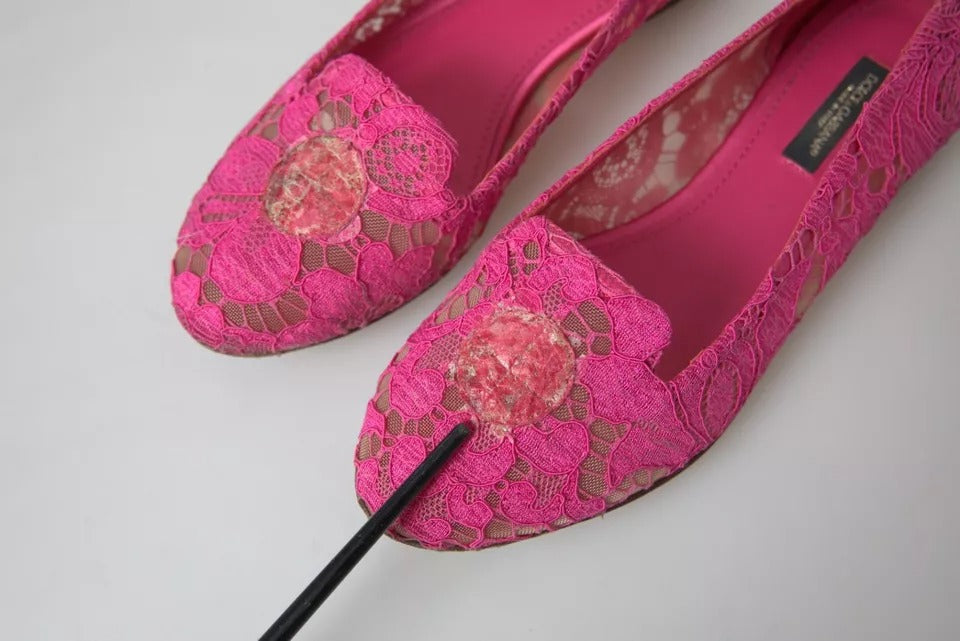 Dolce & Gabbana – Taormina – Flache Slipper aus Spitze, Rosa