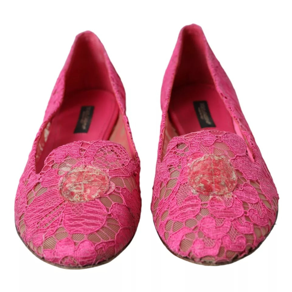 Dolce & Gabbana – Taormina – Flache Slipper aus Spitze, Rosa