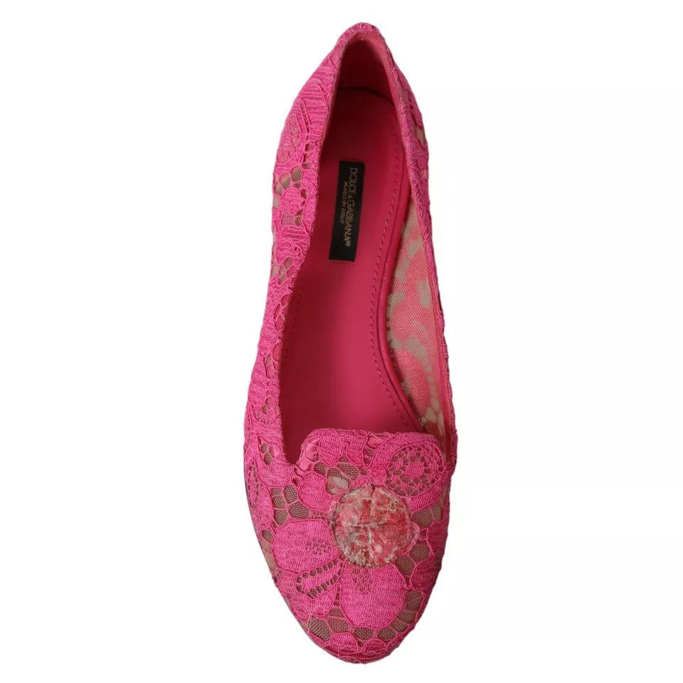 Dolce & Gabbana – Taormina – Flache Slipper aus Spitze, Rosa