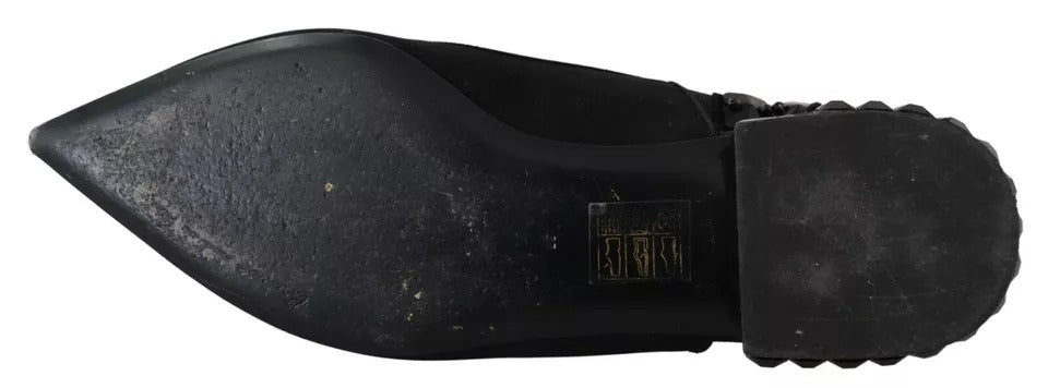 Dolce & Gabbana – Schwarze flache Schuhe mit Slingback-Charmeuse und Kristallen