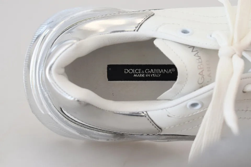 Dolce & Gabbana Daymaster Sneakers aus weißem und silbernem Leder für Damen