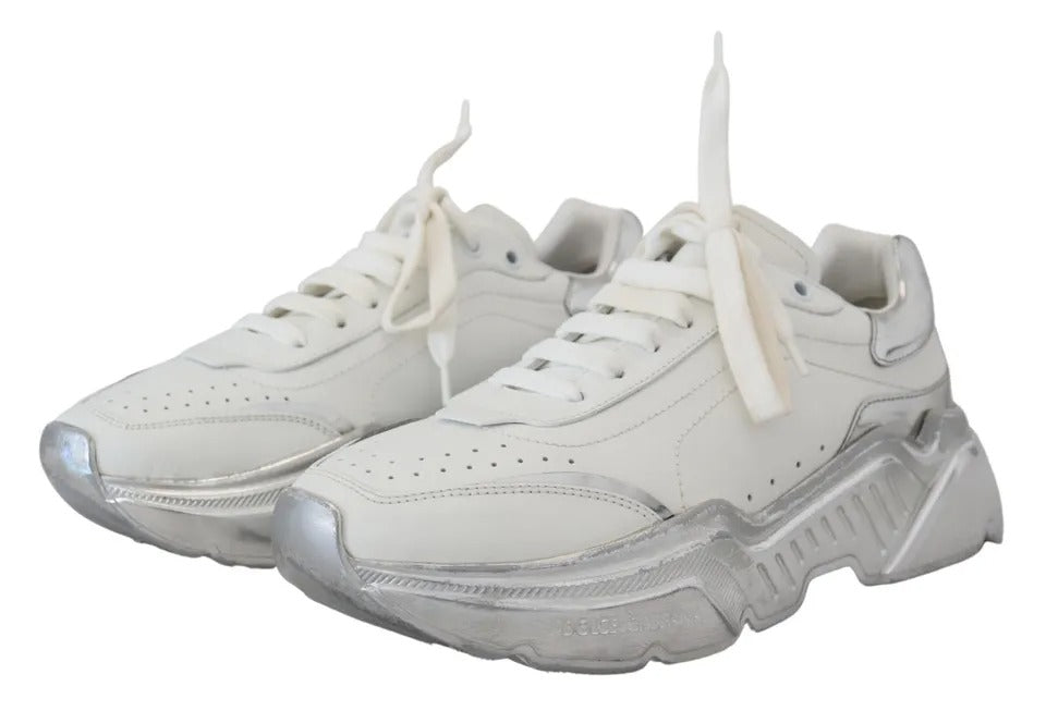 Dolce & Gabbana Daymaster Sneakers aus weißem und silbernem Leder für Damen