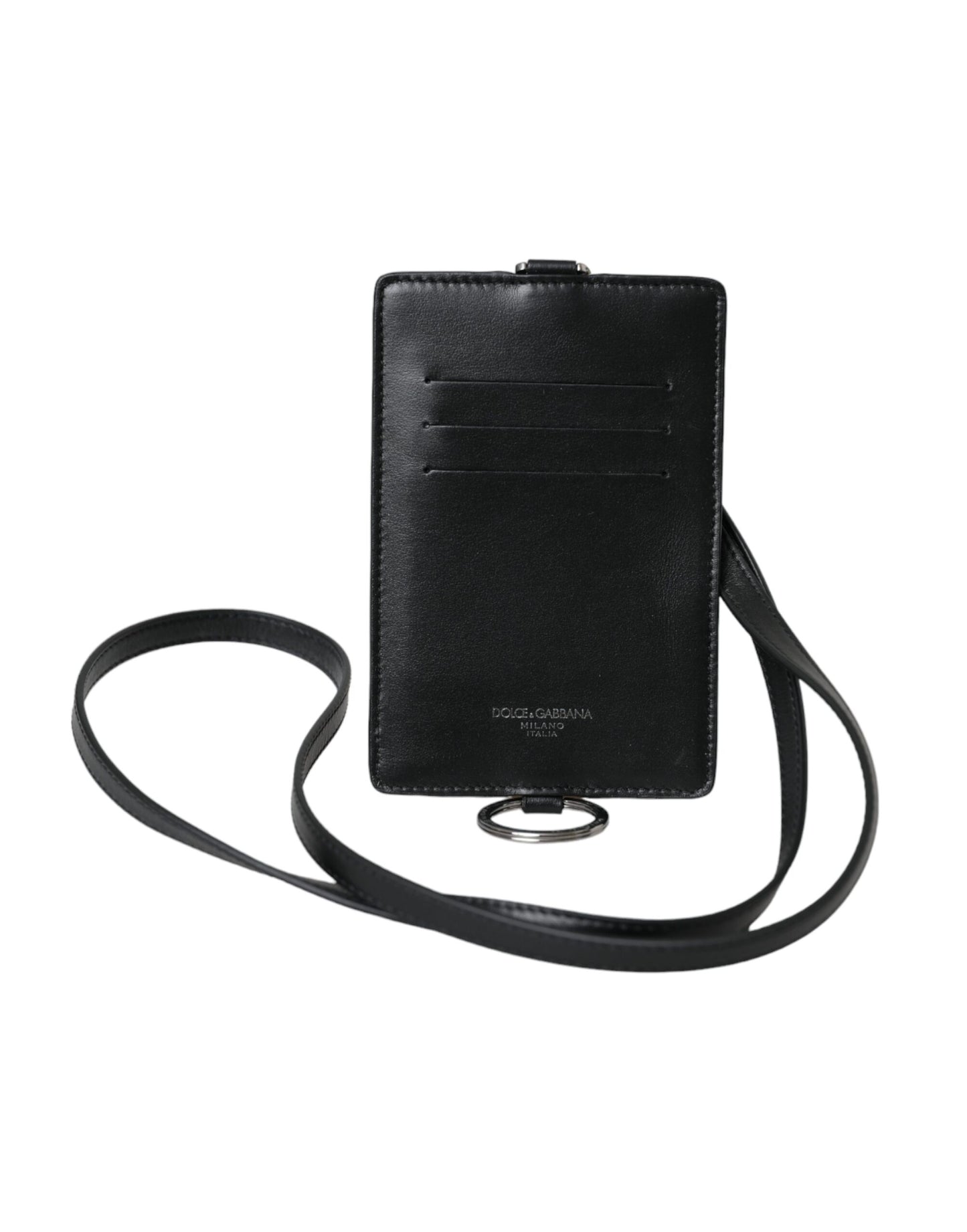 Dolce & Gabbana - Kartenetui mit Logo und Lanyard aus schwarzem Kalbsleder für Herren