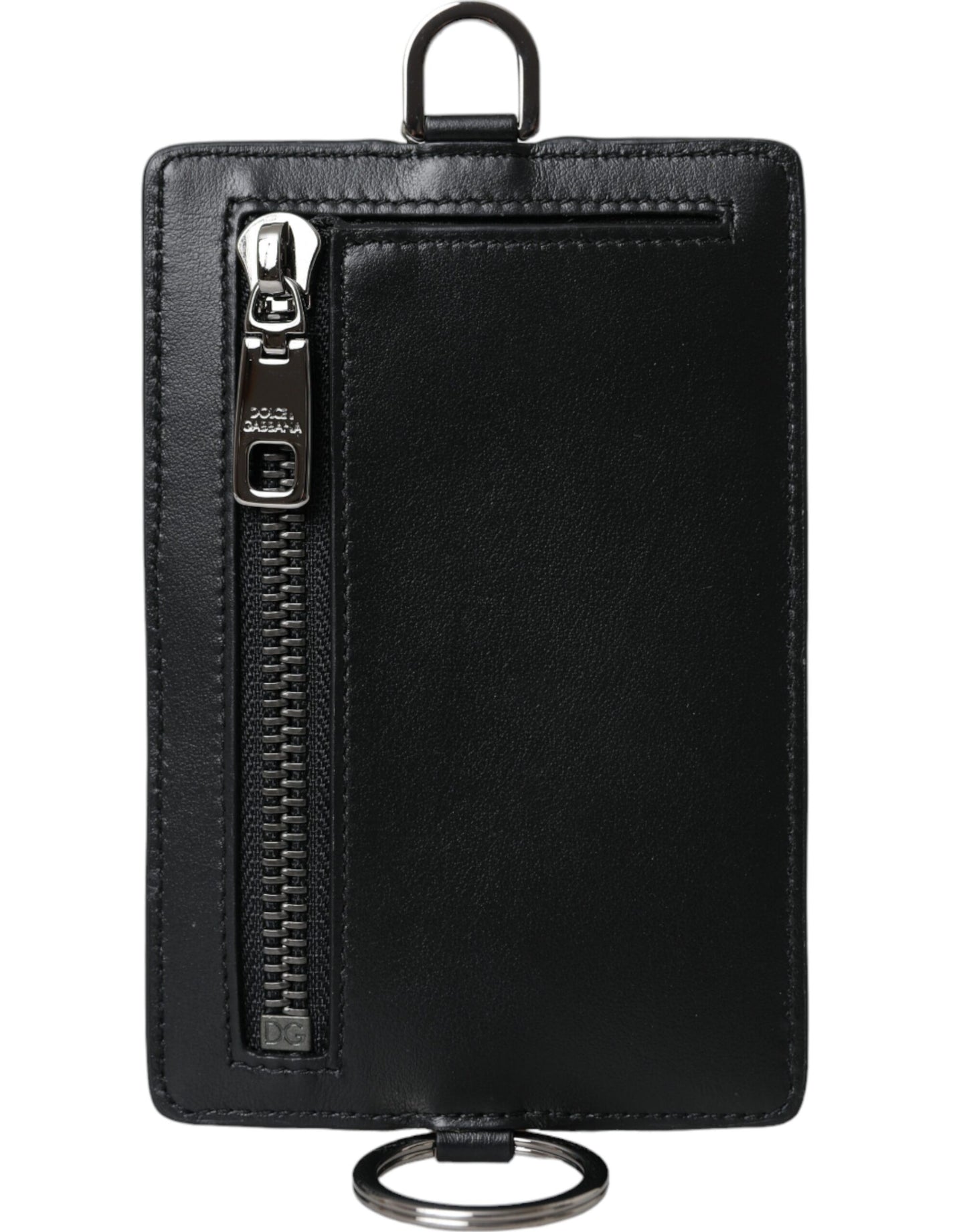 Dolce & Gabbana - Kartenetui mit Logo und Lanyard aus schwarzem Kalbsleder für Herren
