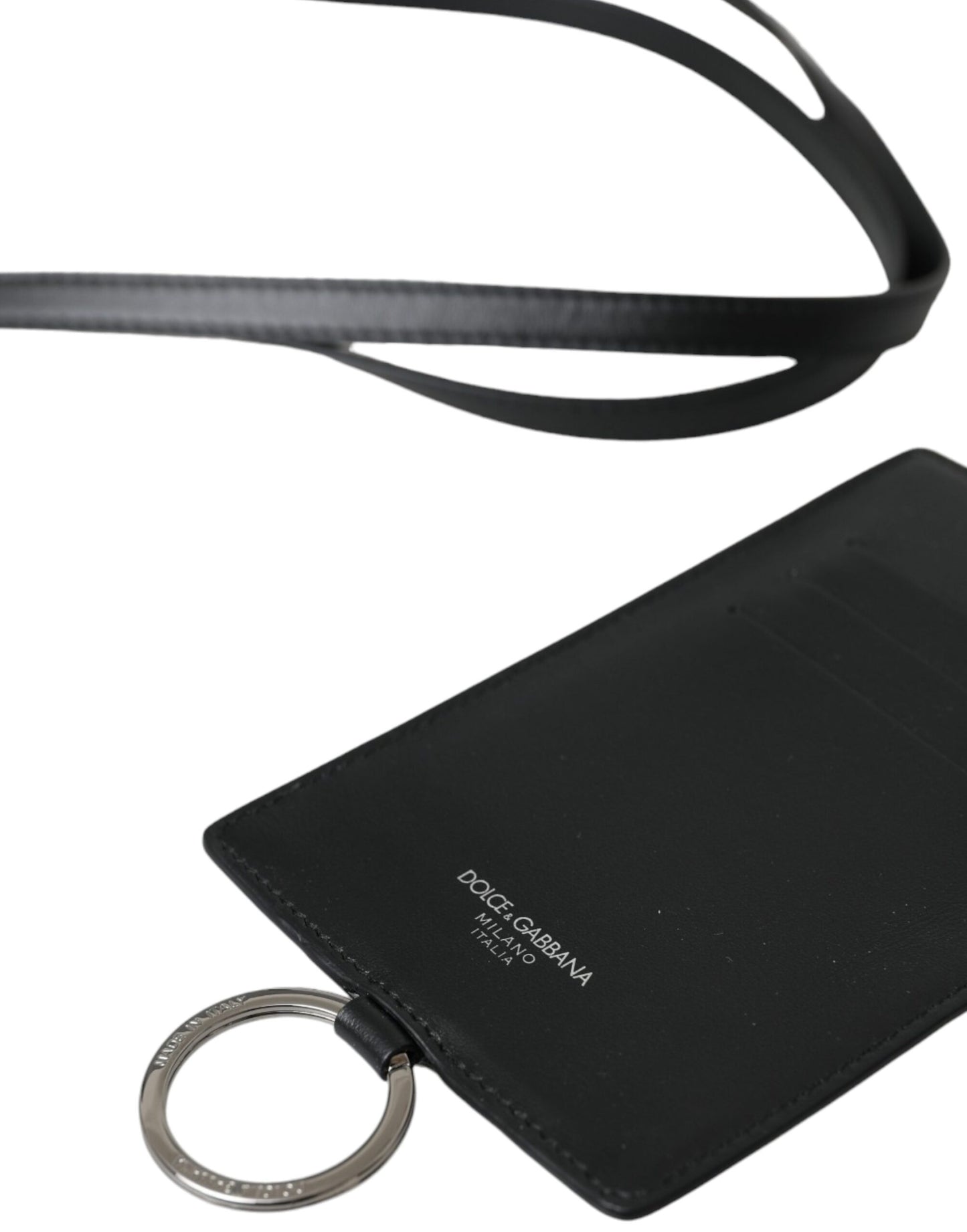 Dolce & Gabbana - Kartenetui mit Logo und Lanyard aus schwarzem Kalbsleder für Herren